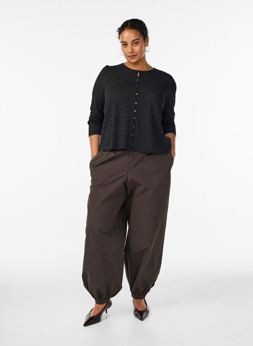 Bluse mit Strukturmuster und Knopfverschluss, Schwarz, Model image number 1