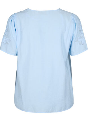  Kurzarm-Bluse aus Viskose mit Stickerei, Chambray Blue, Packshot image number 1