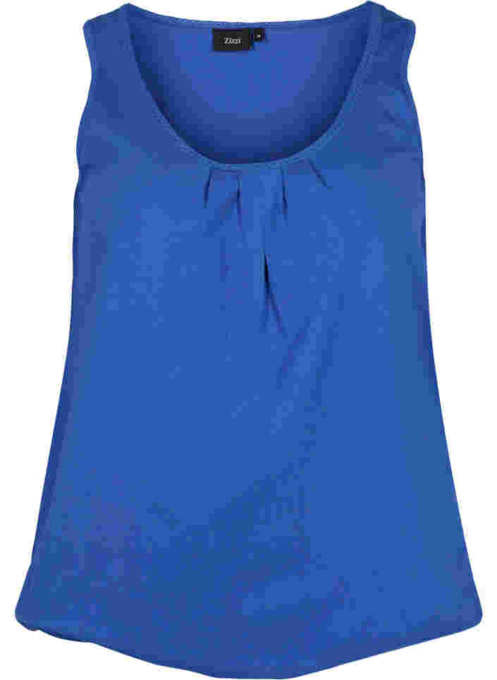 Baumwolltop mit Rundhalsausschnitt und Spitzensaum, Dazzling Blue, Packshot image number 0