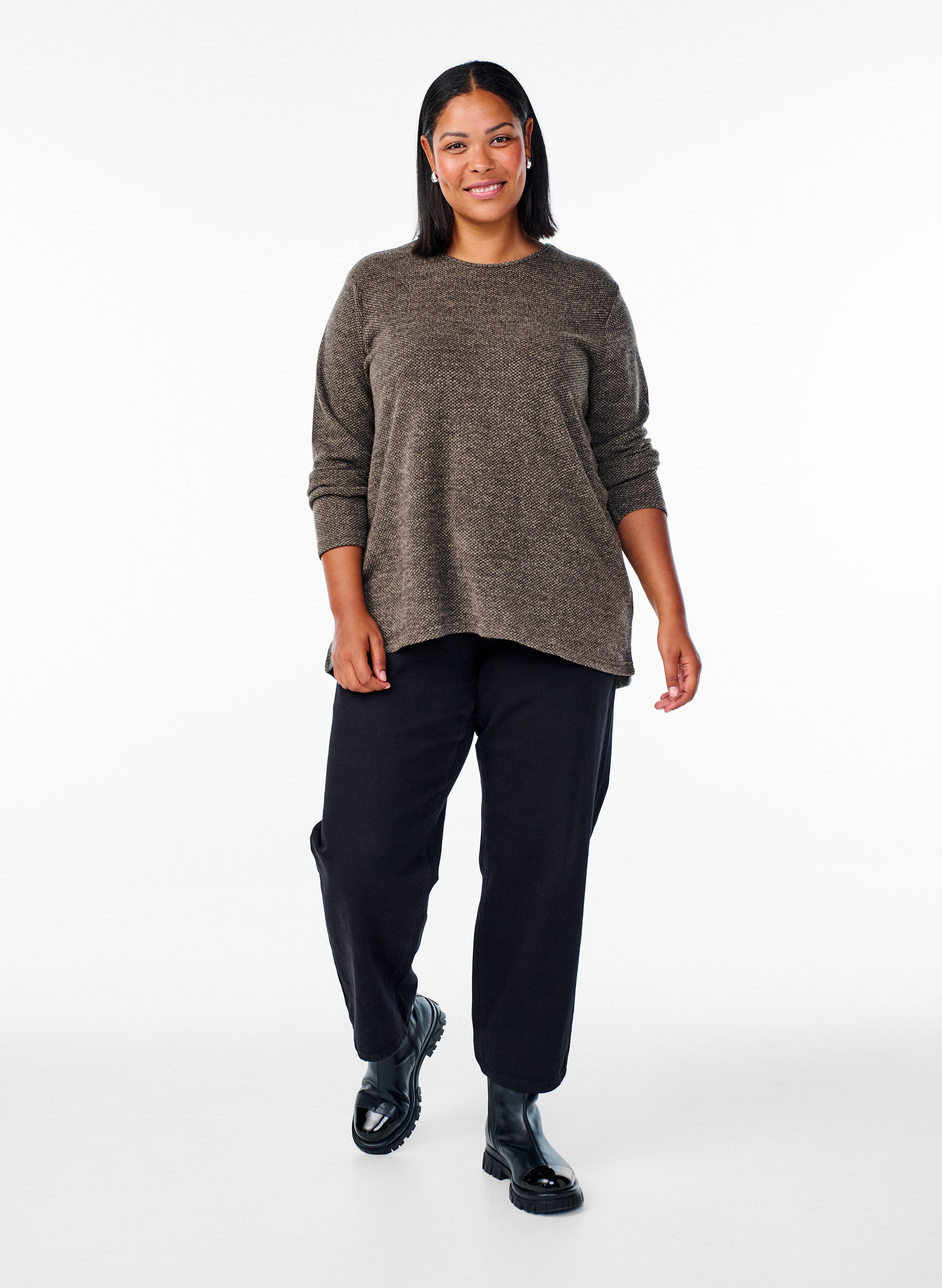 ZizziLang&auml;rmelige Bluse mit Struktur, Braun, Model image number 1