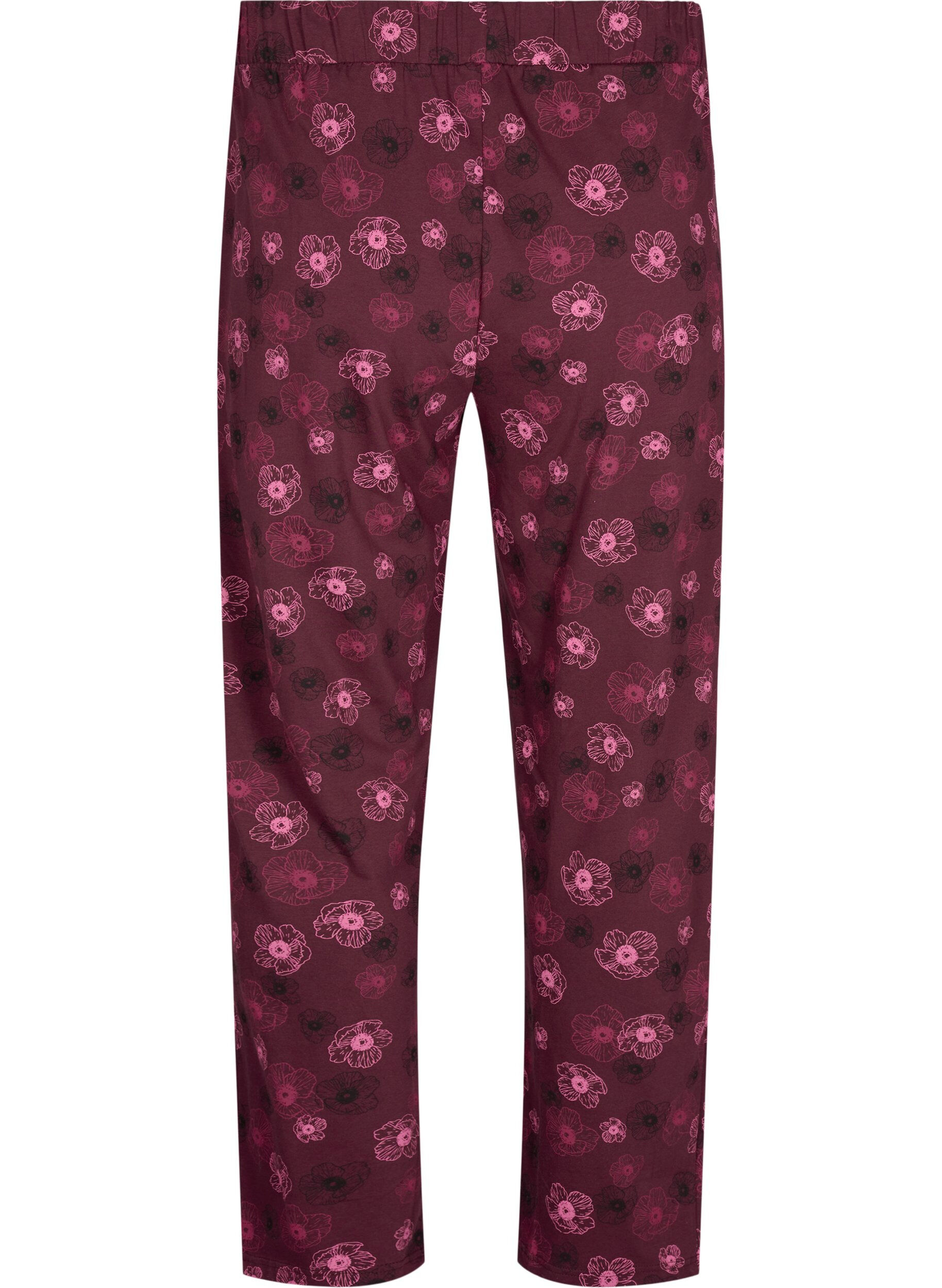 ZizziCotton Pyjamas Hose mit Druck, Dunkles Bordeaux, Packshot image number 1