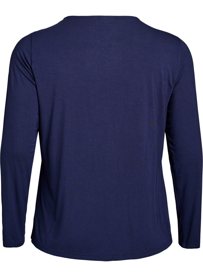 Einfarbige Bluse mit langen &Auml;rmeln, Blau, Packshot image number 1