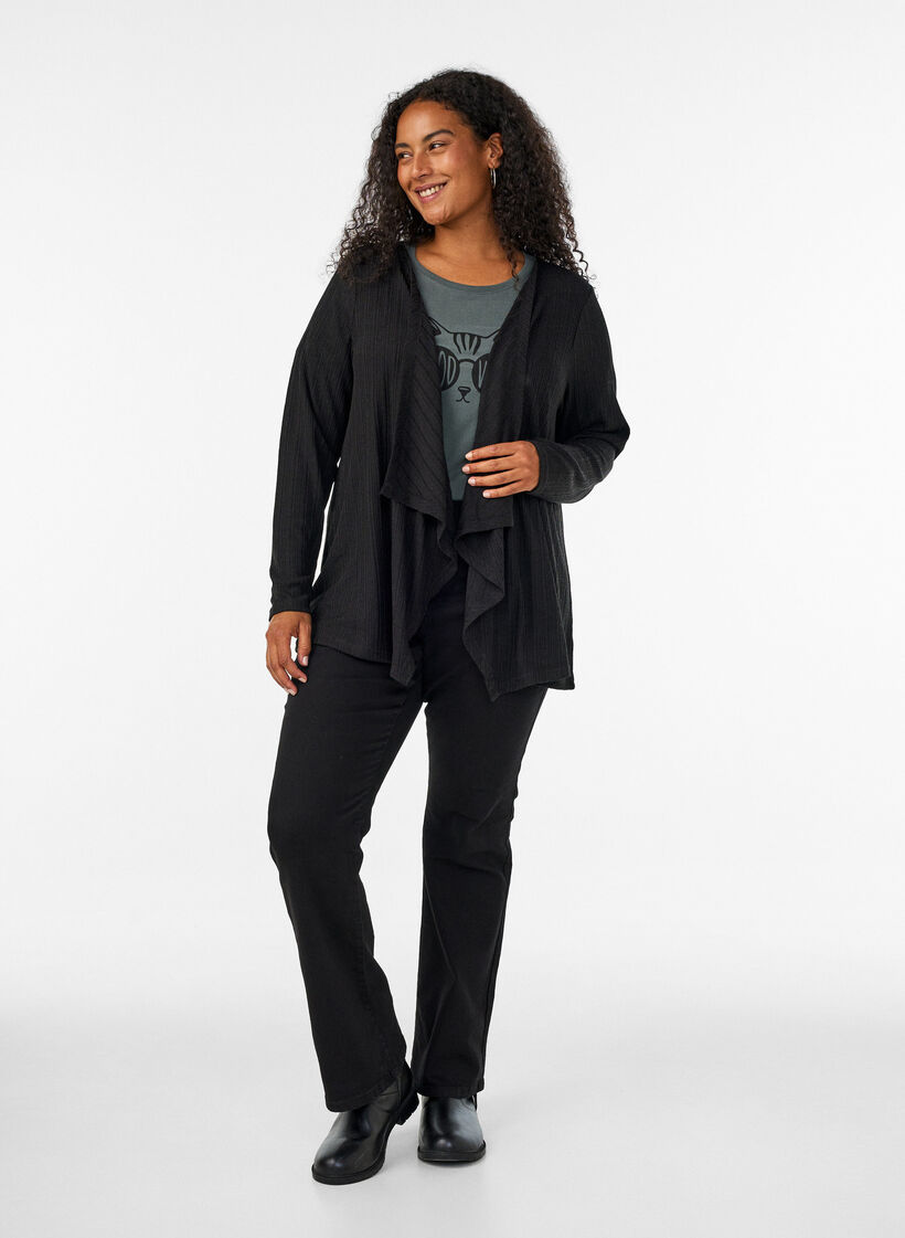 Offener Cardigan aus strukturiertem Jersey, Schwarz, Model image number 1