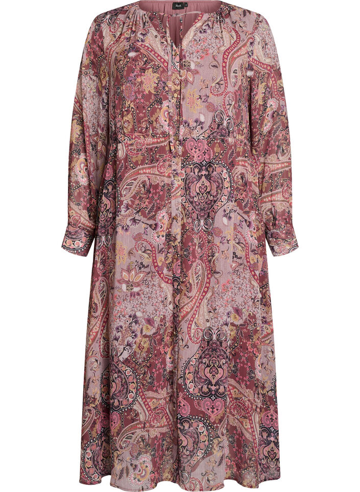 Midikleid mit Paisley-Muster und elastischem Bund, Lila, Packshot image number 0