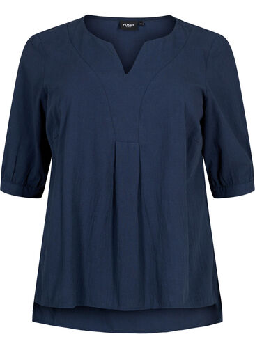 FLASH - Bluse aus Baumwolle mit halblangen Ärmeln, Navy Blazer, Packshot image number 0