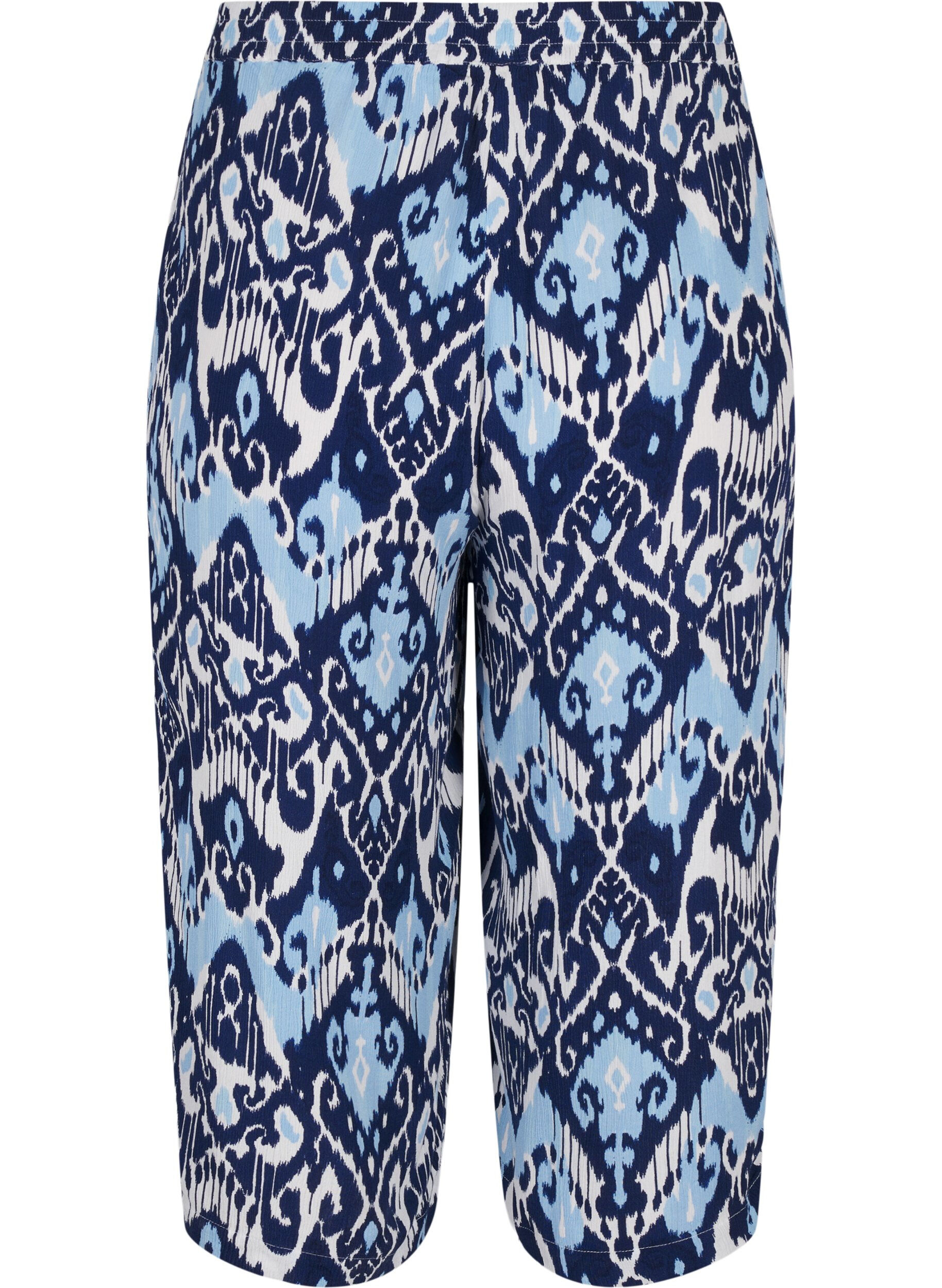ZizziCulotte-Hose aus Viskose mit Aufdruck, Blue Ethnic AOP, Packshot image number 1