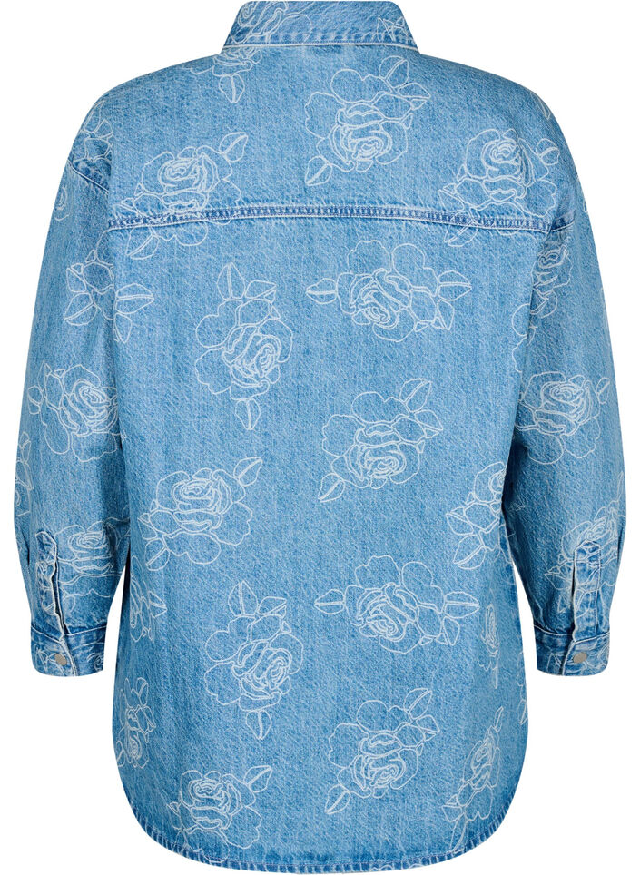 Jeansjacke mit floralem Muster, Light Blue Denim, Packshot image number 1