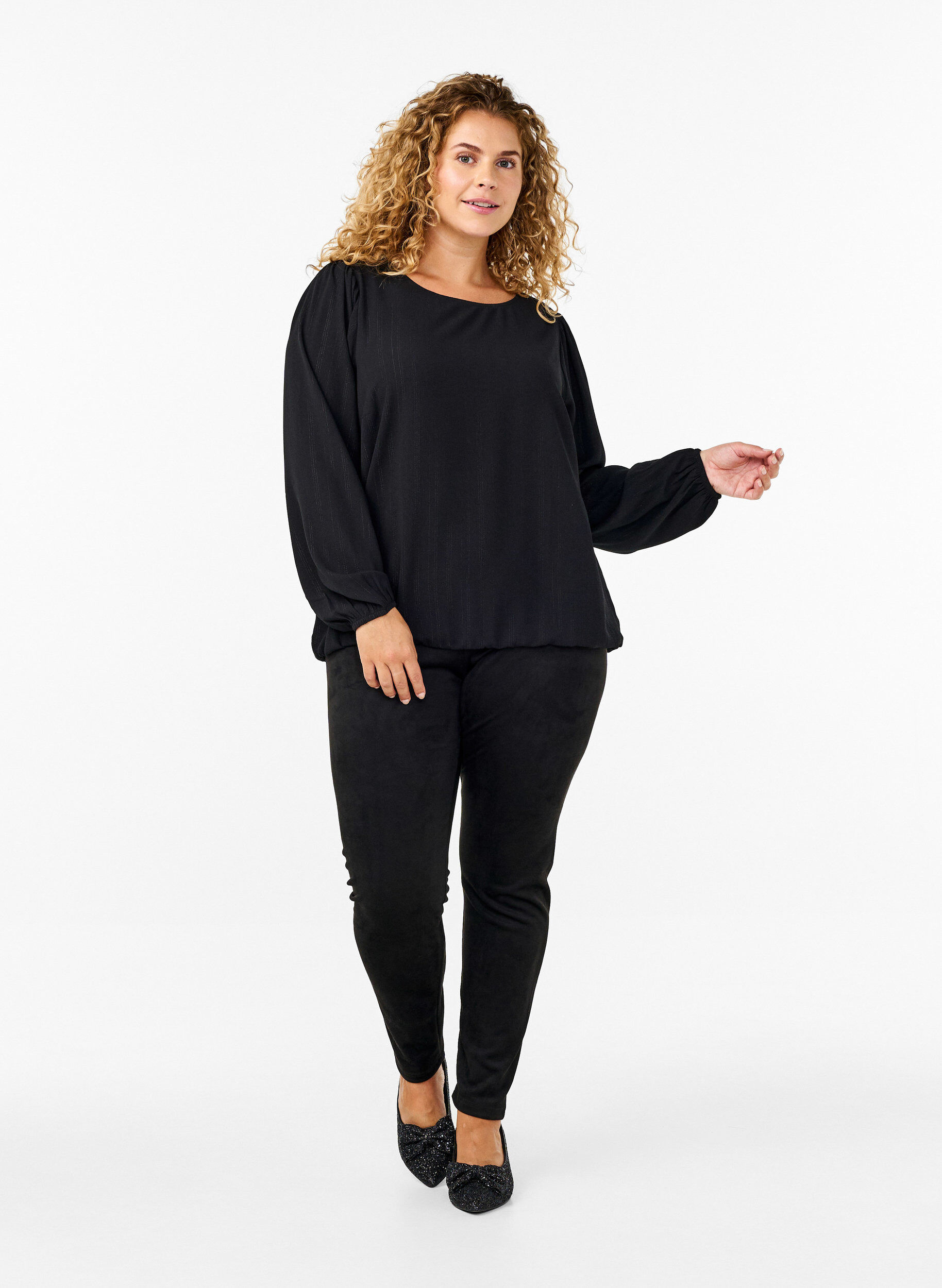 ZizziLeggings aus Veloursleder-Imitat, Black, Model image number 3