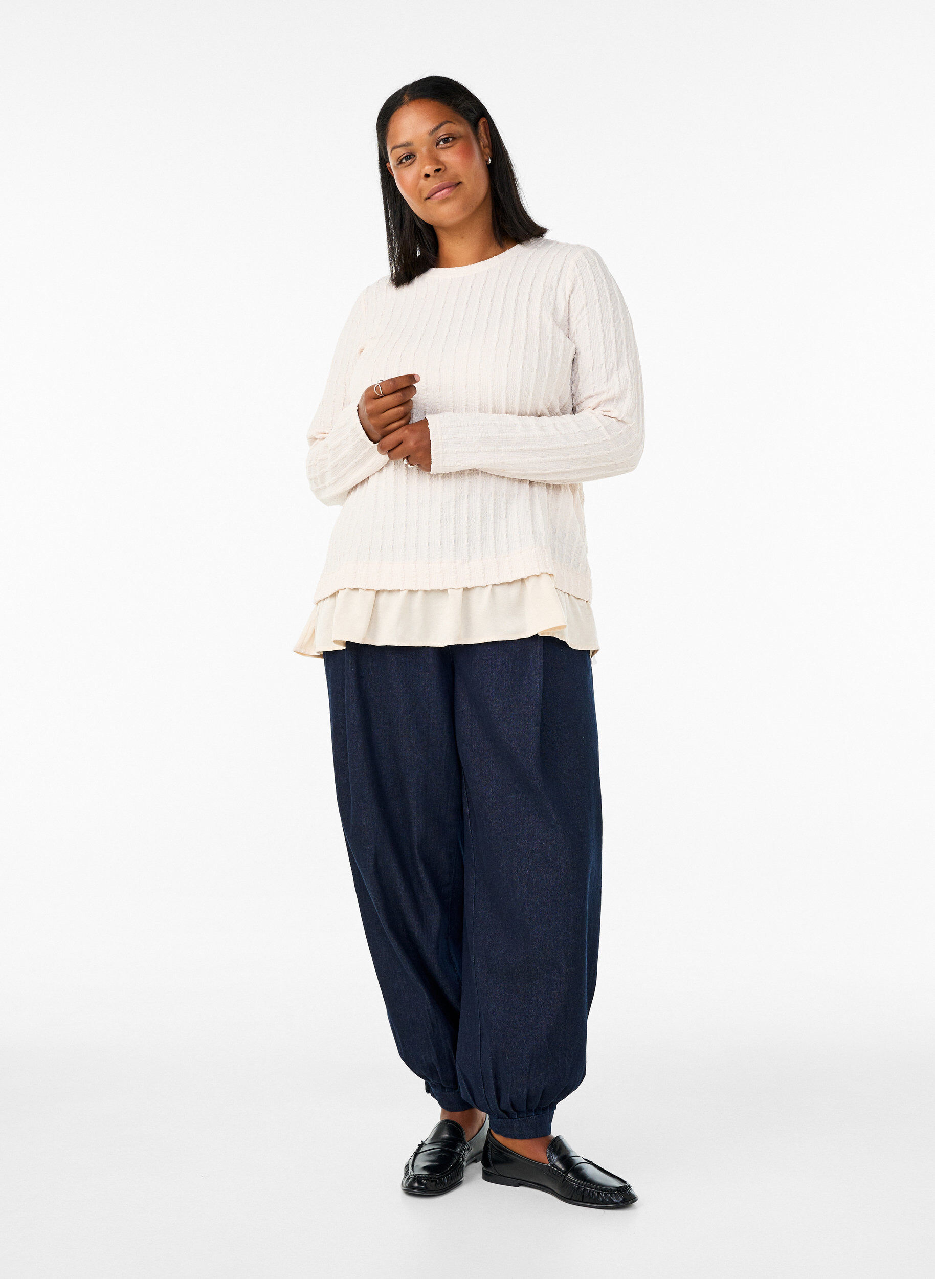 ZizziStrukturierte Bluse mit R&uuml;schensaum, Vanille, Model image number 1