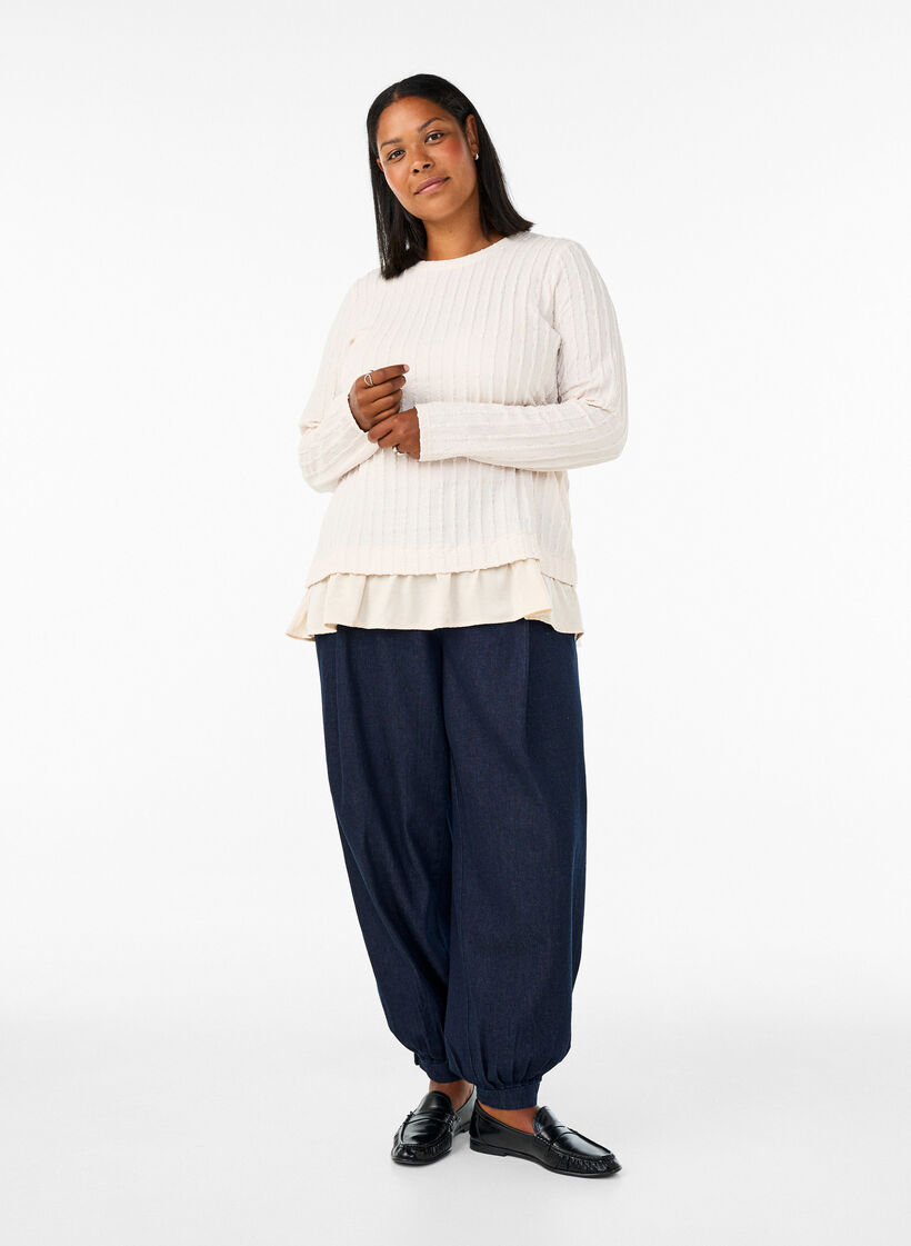Strukturierte Bluse mit R&uuml;schensaum, Vanille, Model image number 1