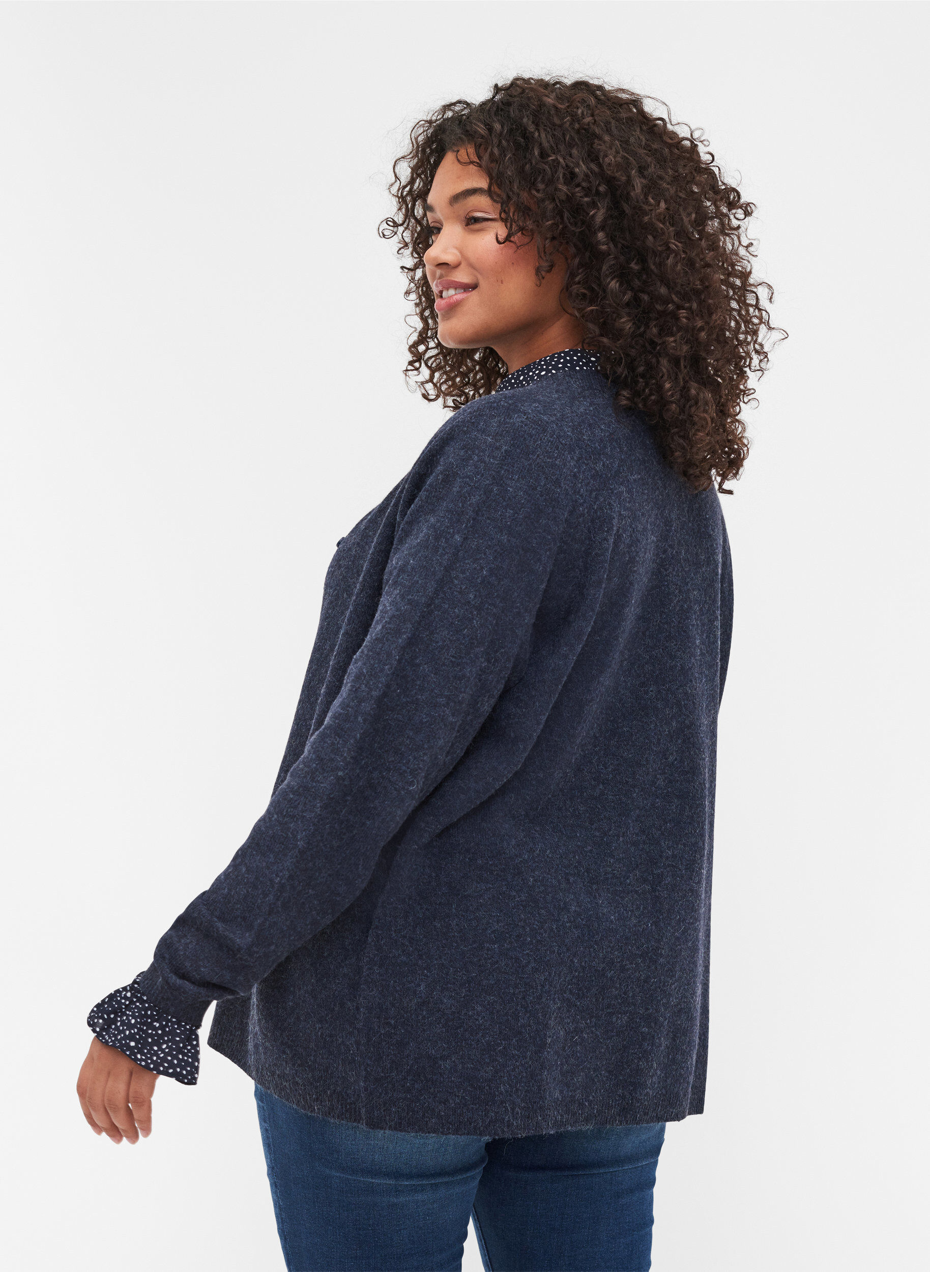 ZizziKurzer melierter Strickcardigan mit Knopfverschluss, Night Sky Mel., Model image number 1