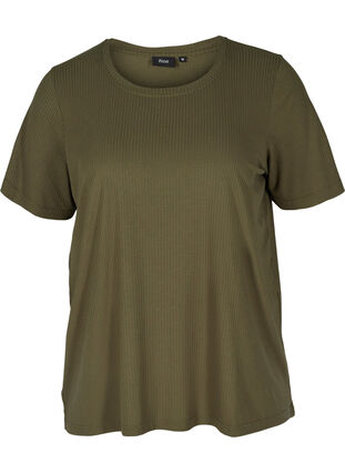 Kurzarm T-Shirt in Rippqualität, Olive Night, Packshot image number 0