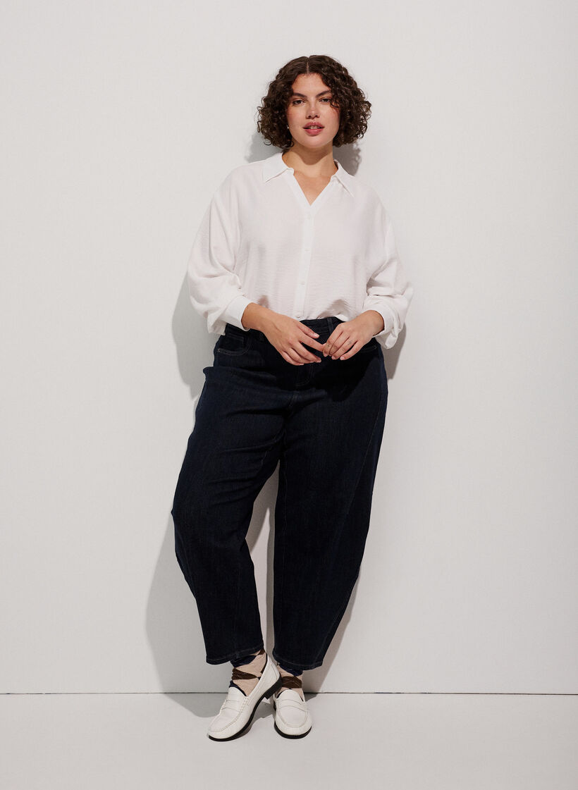 Lockere Bluse mit V-Ausschnitt, Wei&szlig;, Model image number 1