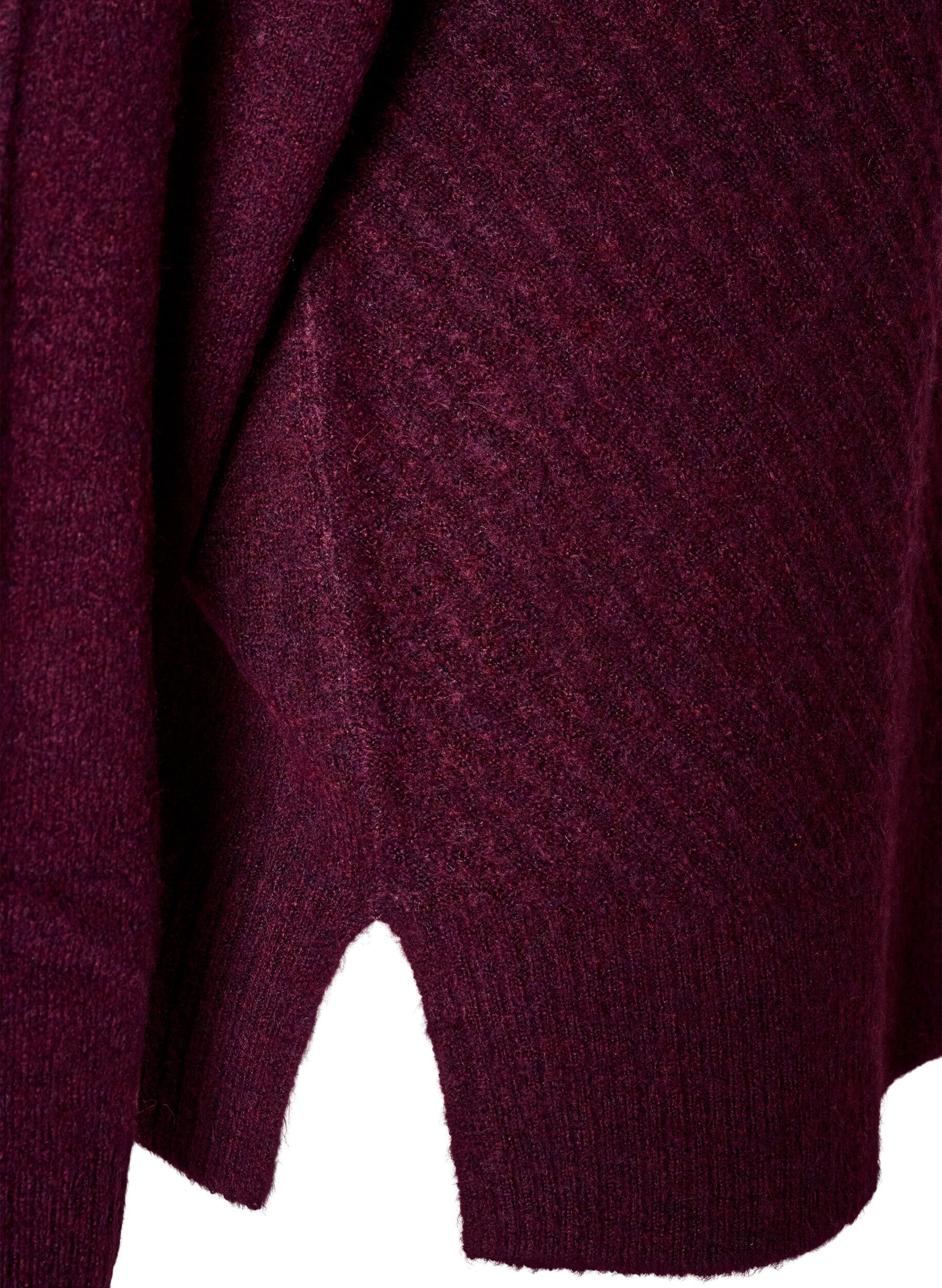 ZizziStrickbluse mit V-f&ouml;rmigem Rippenmuster und Schlitzen, Rot, Packshot image number 3
