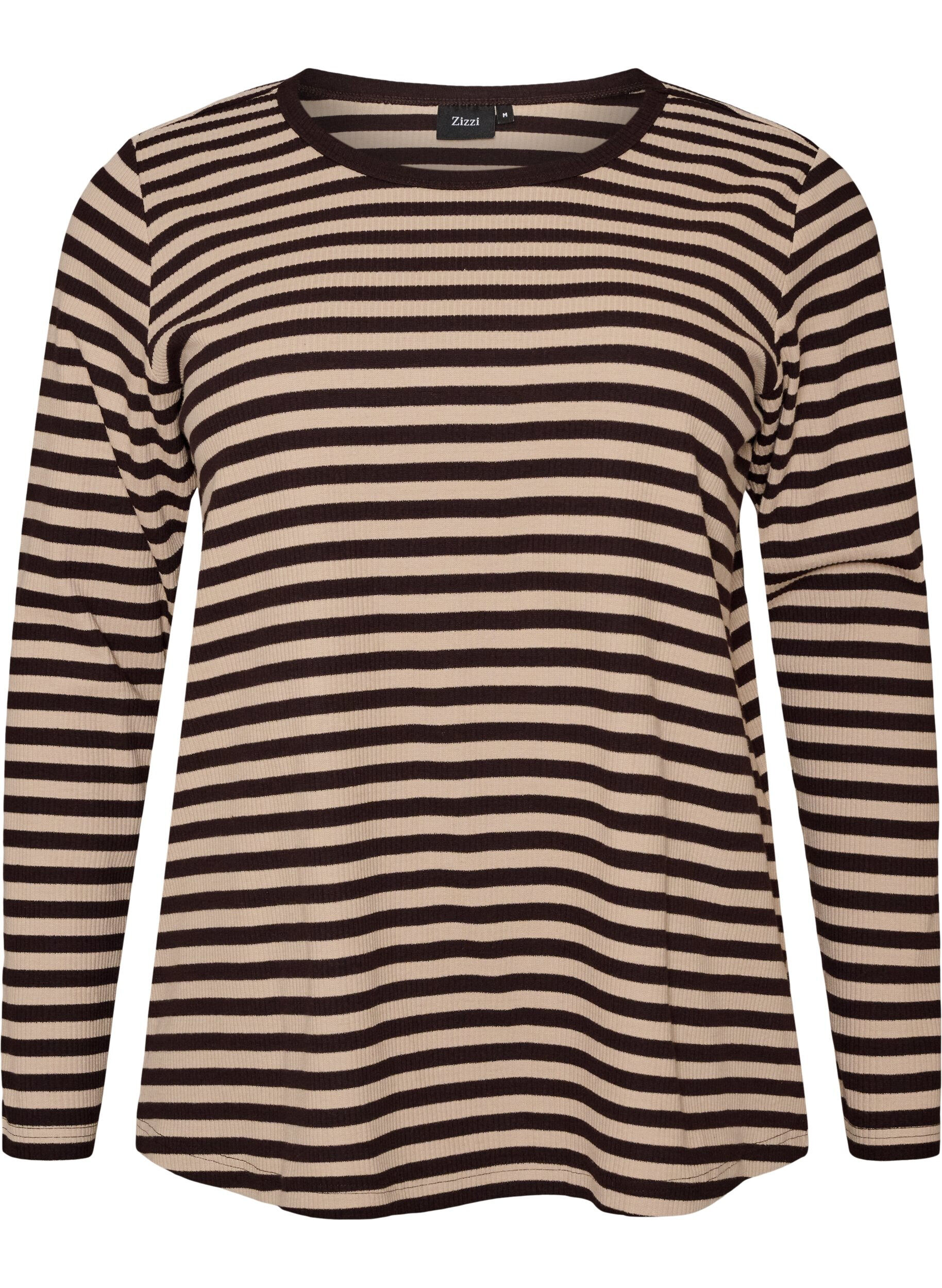 ZizziGestreifte Bluse mit langen &Auml;rmeln, Braun, Packshot image number 0