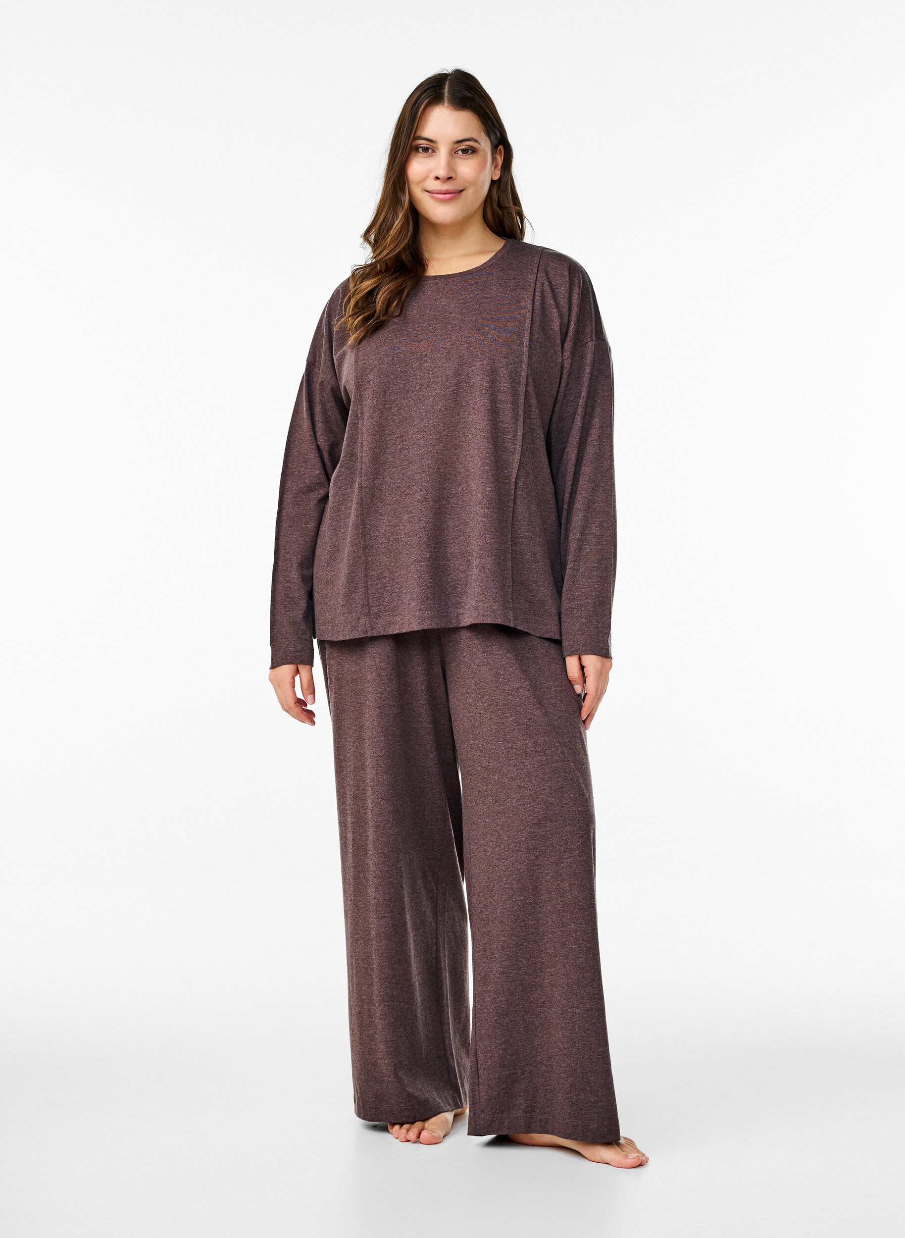 ZizziLockere Jersey-Bluse mit Nahtdetails, Braun, Model image number 1