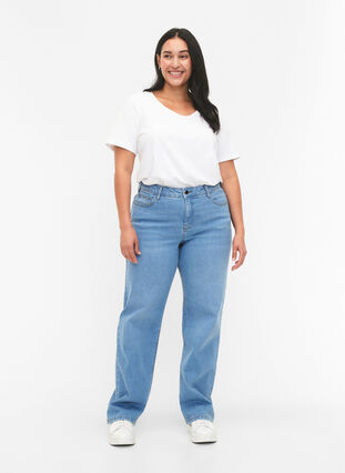 Gemma Jeans mit hoher Taille und gerader Passform, Light blue, Model image number 0