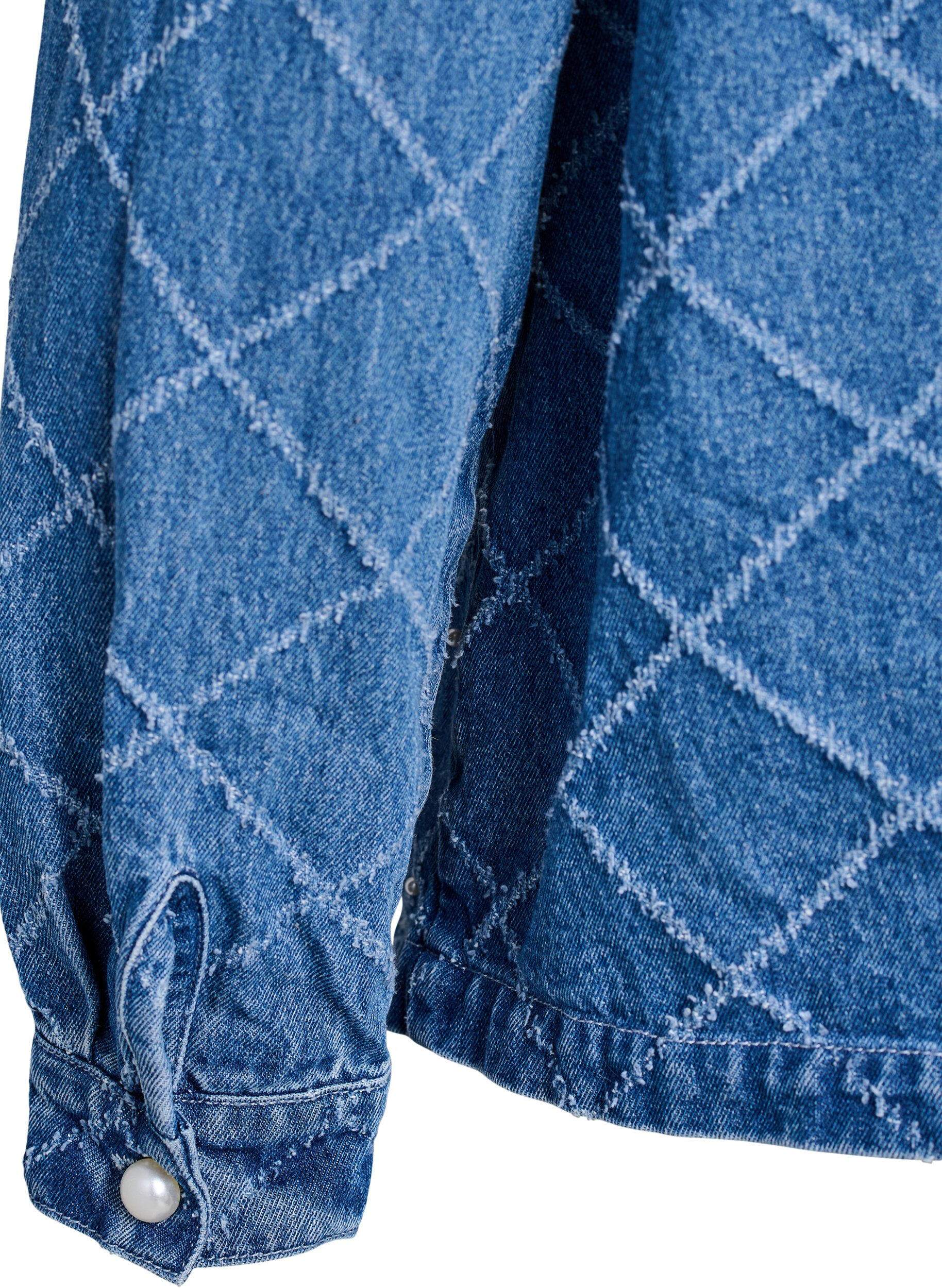 ZizziJeanshemd mit Destroyed-Muster und Perlendetails, Blau, Packshot image number 3