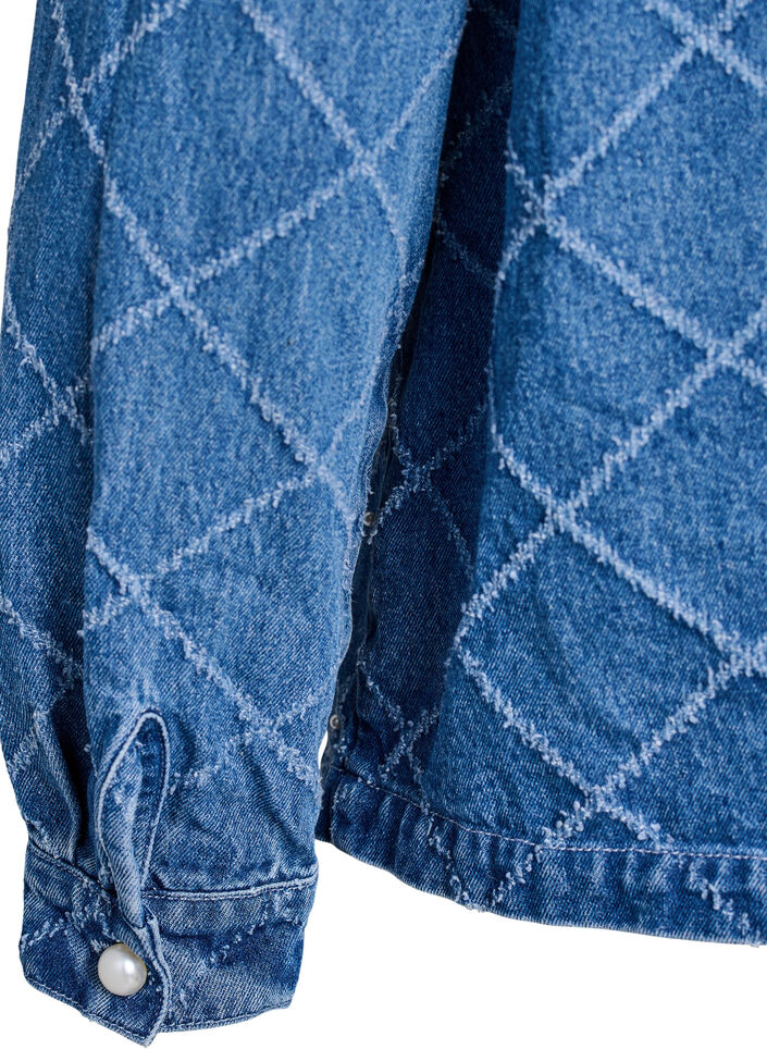 Jeanshemd mit Destroyed-Muster und Perlendetails, Blau, Packshot image number 3