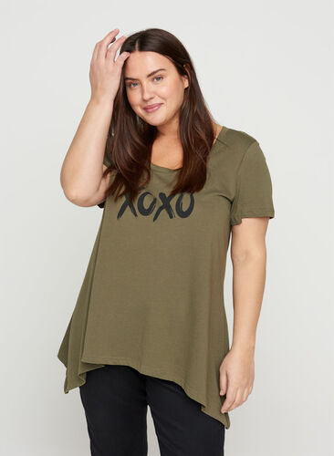 Kurzarm T-Shirt aus Baumwolle mit A-Linie, Ivy Green XOXO, Model image number 0