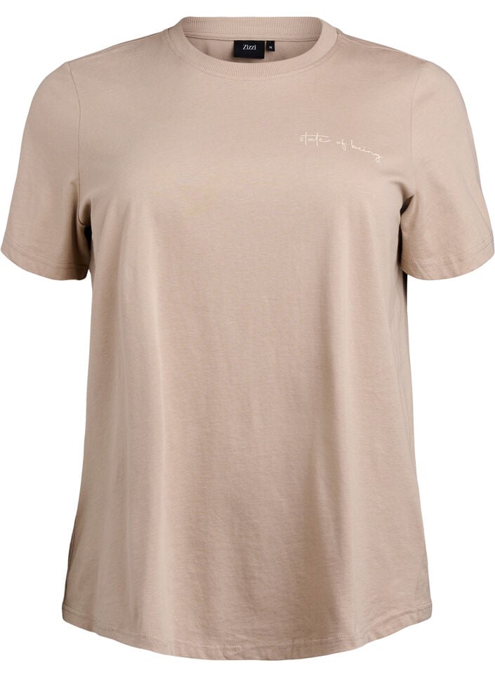 T-Shirt mit Textaufdruck und Rundhalsausschnitt, Braun, Packshot image number 0