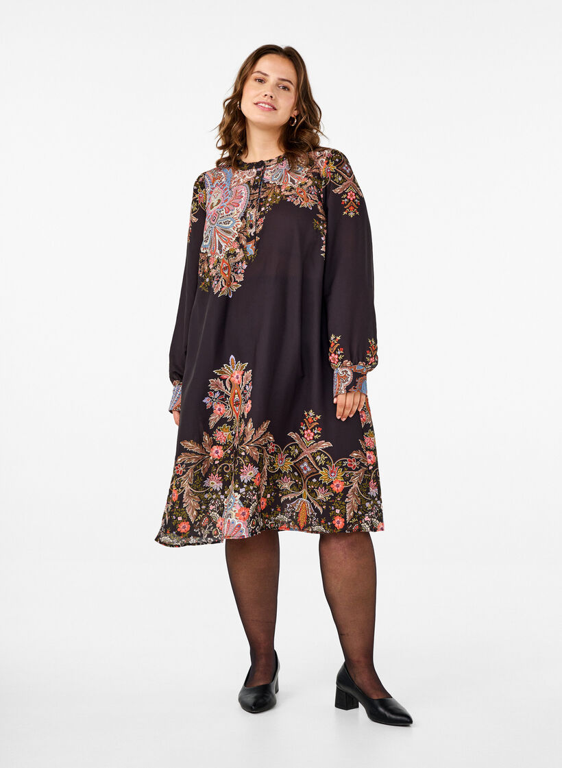 Midikleid mit Paisley-Print, Black Paisley, Model image number 2