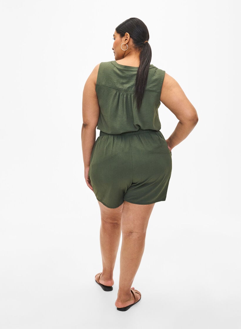 Kurze Hose mit Taschen und elastischem Bund, Gr&uuml;n, Model image number 2
