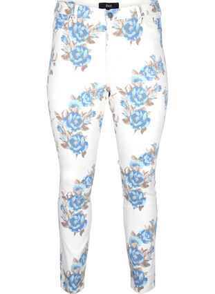 Super-schmale Amy Jeans mit Blumenprint, White B.AOP, Packshot image number 0