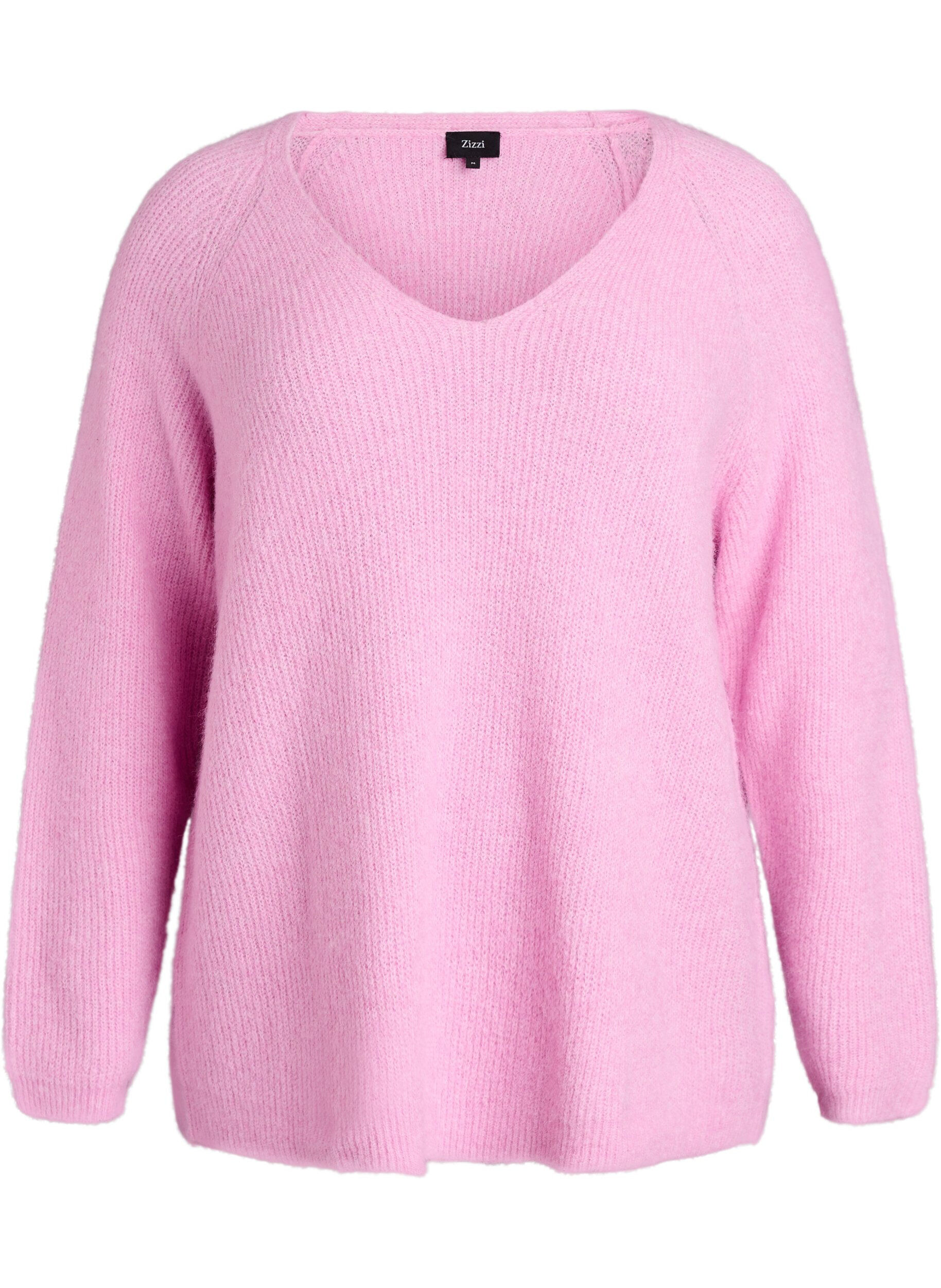 ZizziStrickbluse mit V-Ausschnitt und Raglan&auml;rmeln, Pink, Packshot image number 0