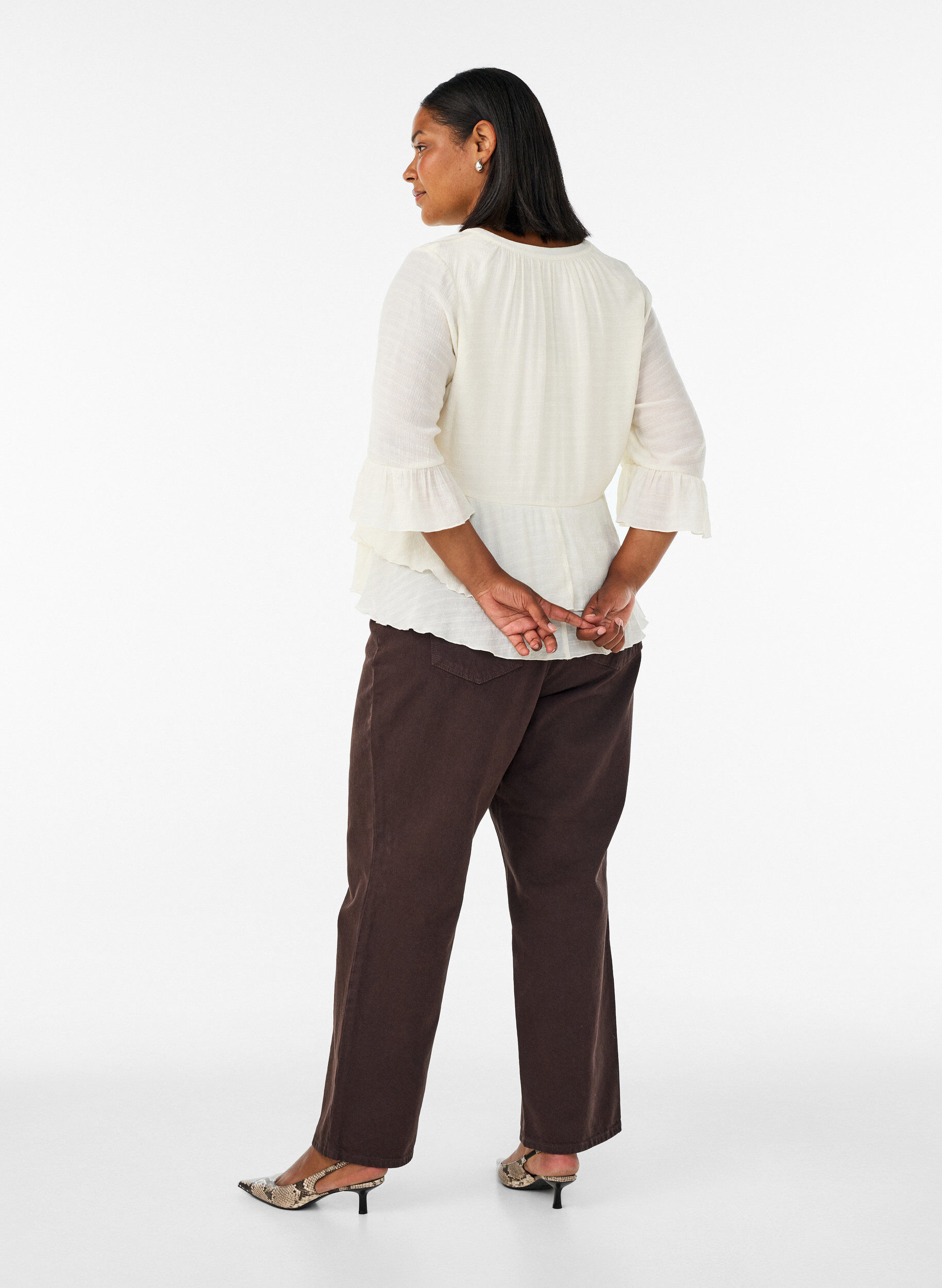 ZizziBluse mit 3/4-&Auml;rmeln und R&uuml;schendetails, Vanille, Model image number 2
