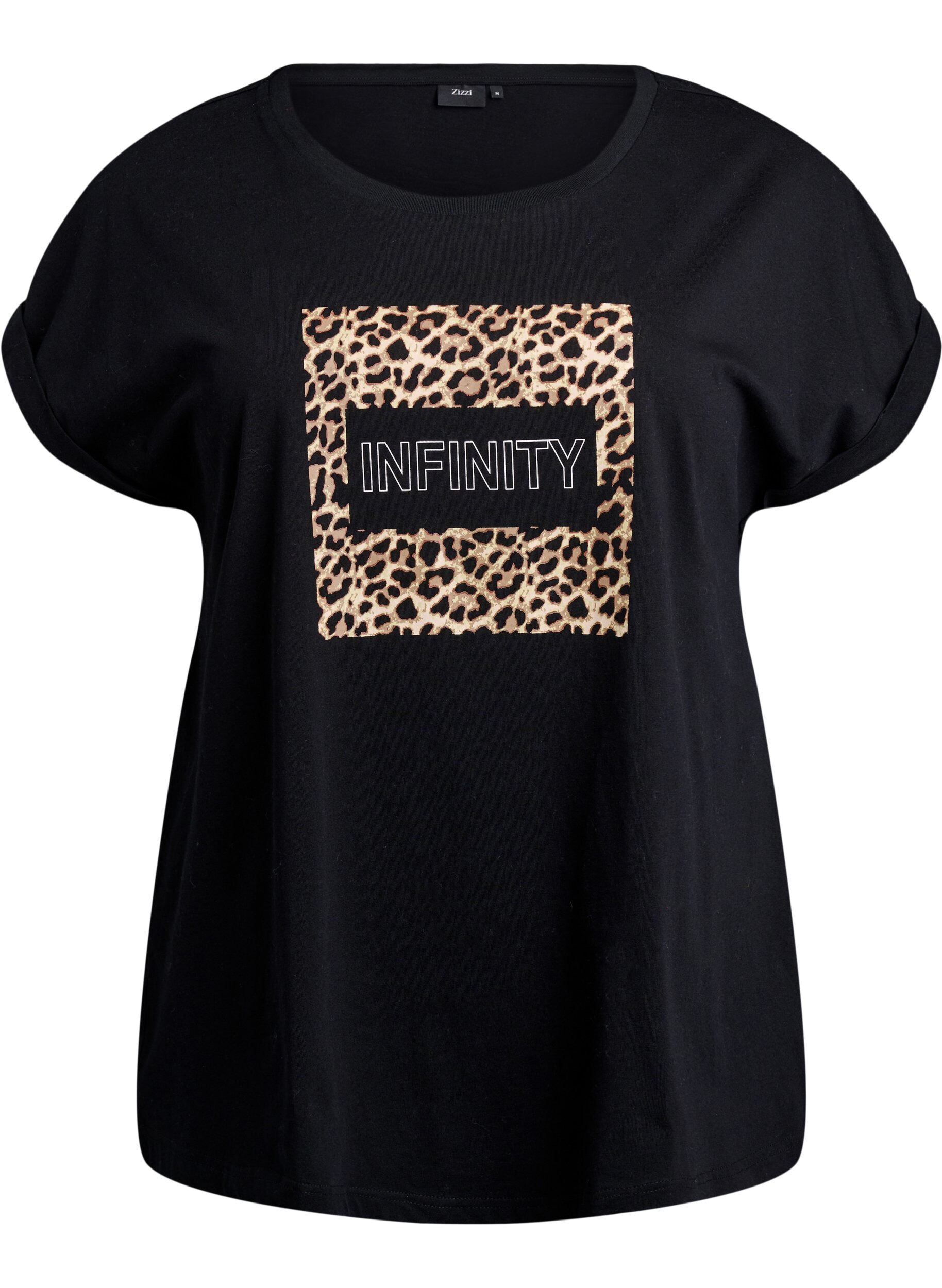 ZizziT-Shirt mit Leopardenmuster und Text, Black Leo, Packshot image number 0