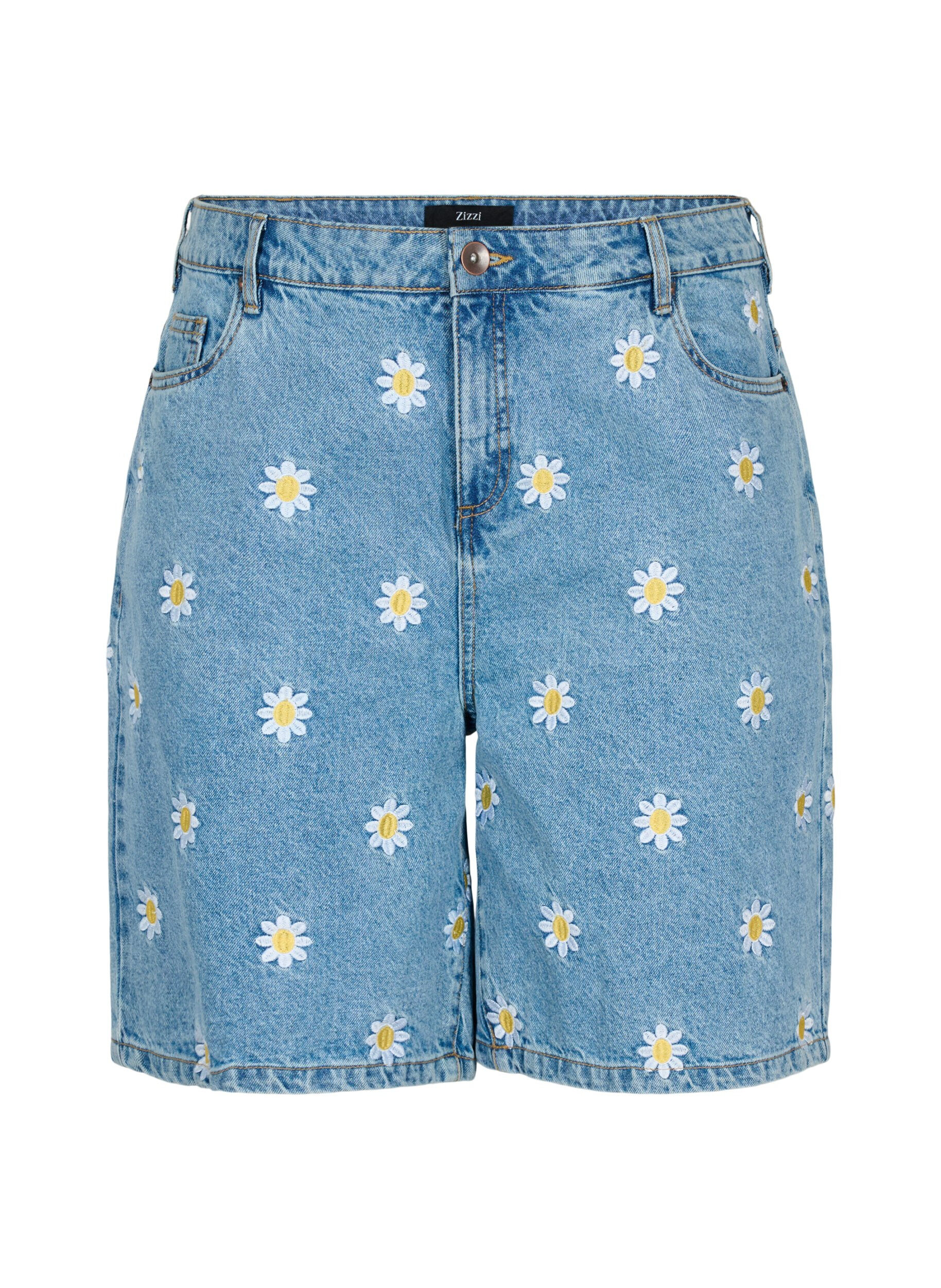 ZizziHochtaillierte Mille Shorts mit Blumenstickerei, Light Blue Flower, Packshot image number 0