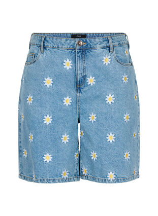 Mille kurze Hosen mit hohem Bund und Blumenstickerei, Light Blue Flower, Packshot image number 0
