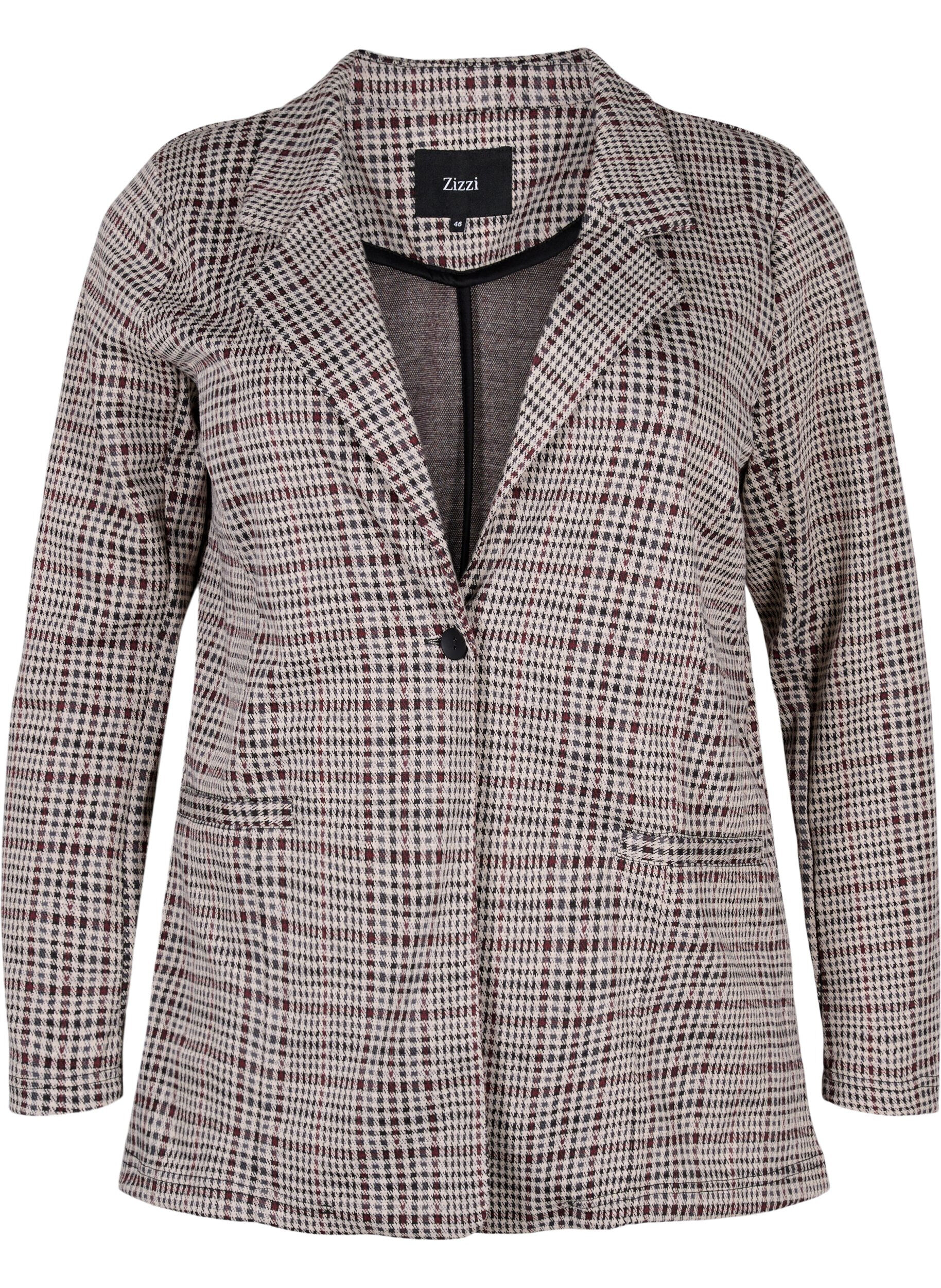 ZizziKarierter Blazer mit Knopfverschluss, Brown Check, Packshot image number 0