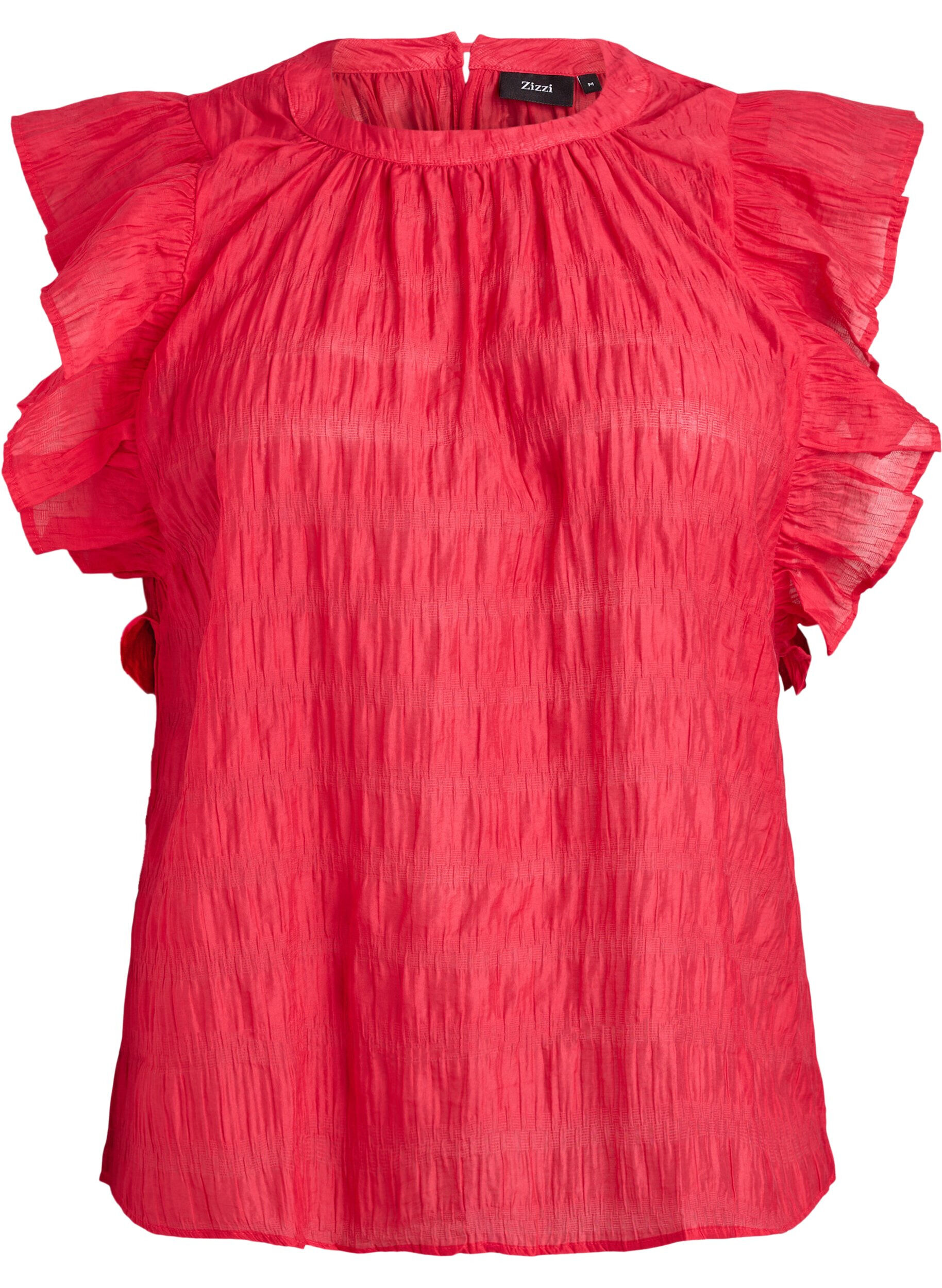 &Auml;rmellose Bluse mit Struktur und R&uuml;schen