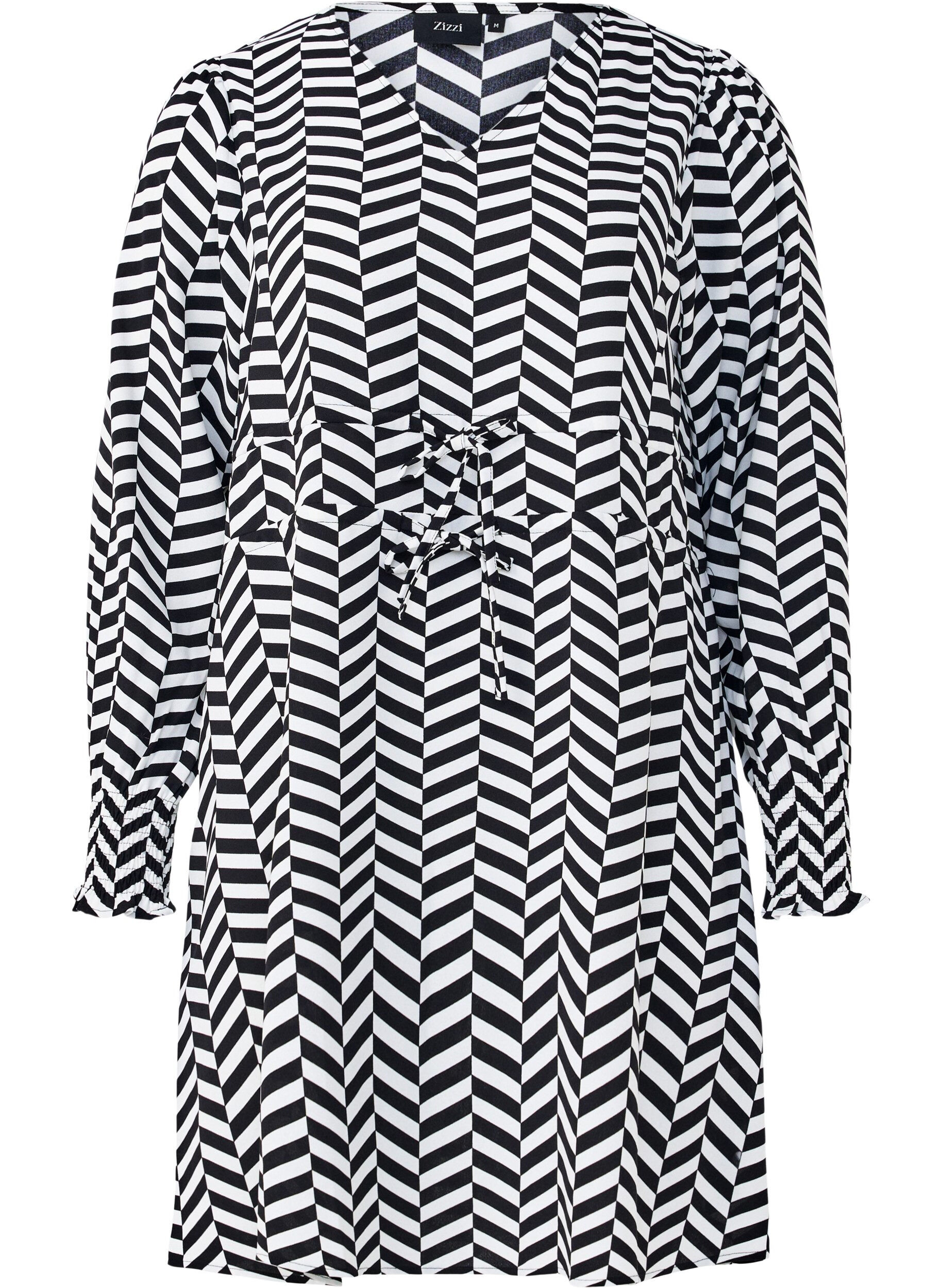 ZizziKleid mit Bindeg&uuml;rtel in der Taille, Schwarz, Packshot image number 0