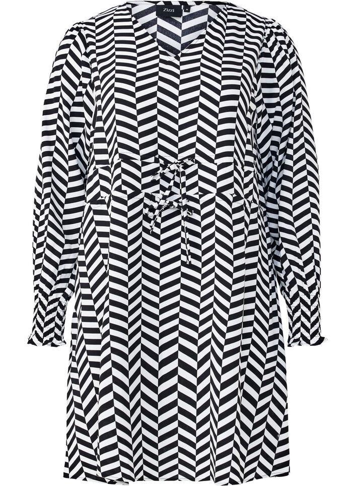 Kleid mit Bindegürtel in der Taille, Schwarz, Packshot image number 0