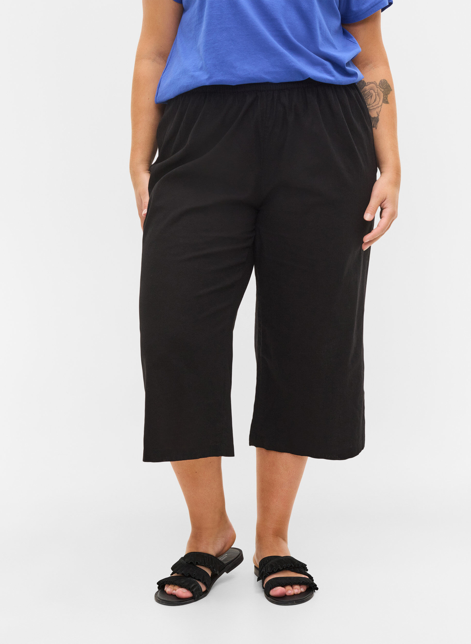 Zizzi7/8 Hose aus einer Baumwollmischung mit Leinen, Black, Model image number 2
