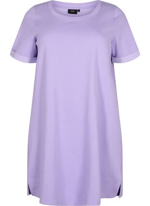 Sweatshirtkleid mit kurzen Ärmeln und Schlitzen, Lavender, Packshot image number 0