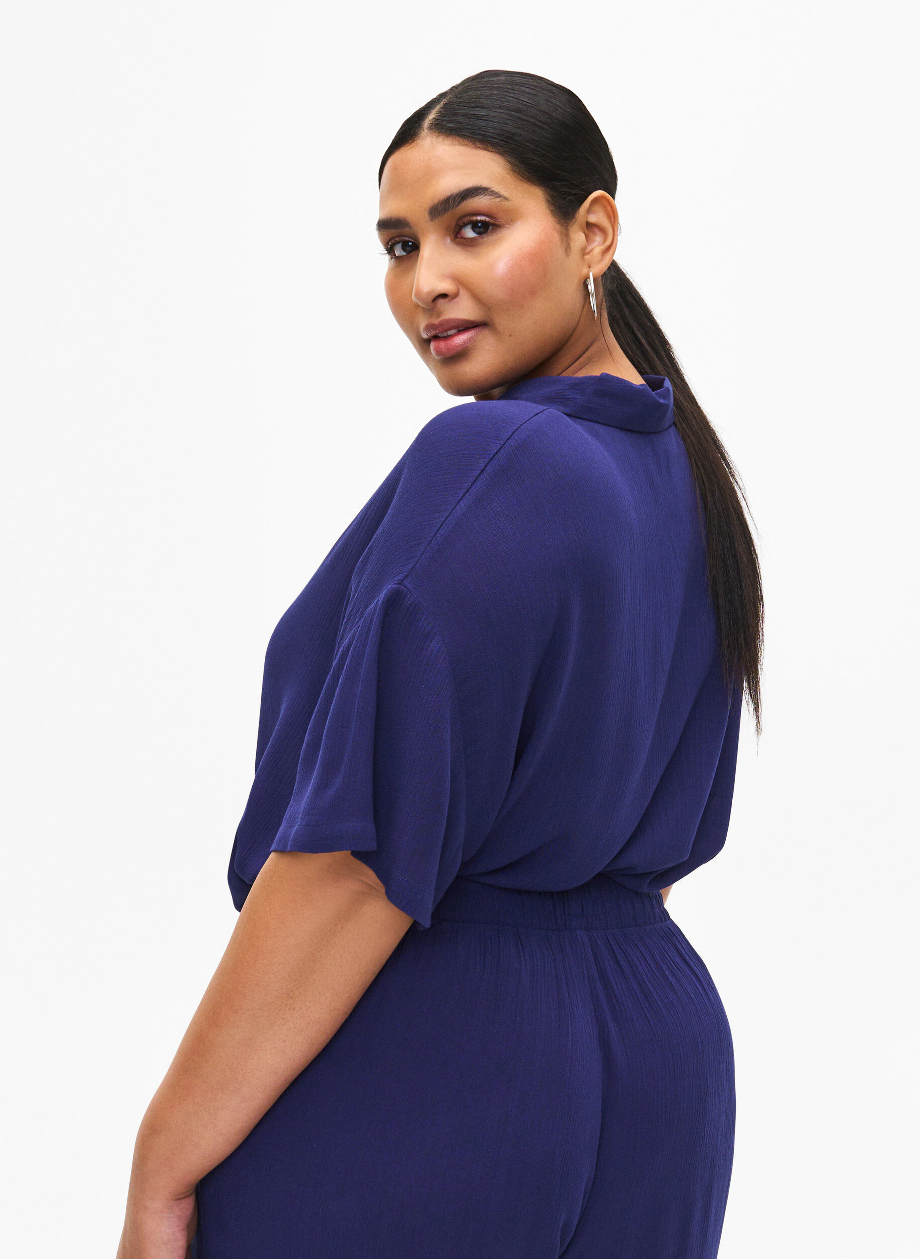 ZizziKurz&auml;rmliges Viskosehemd mit Kragen, Medieval Blue, Model image number 1