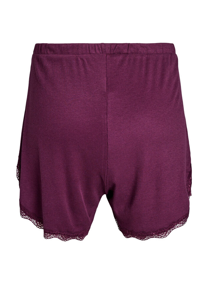 Lockere Nachtshorts aus geripptem Material mit Spitzensaum, Dunkles Bordeaux, Packshot image number 1