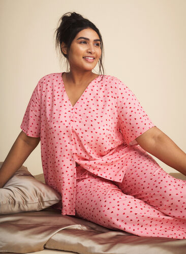 Bedrucktes Pyjama-Oberteil aus Viskose, Pink Icing W. hearts, Image image number 0