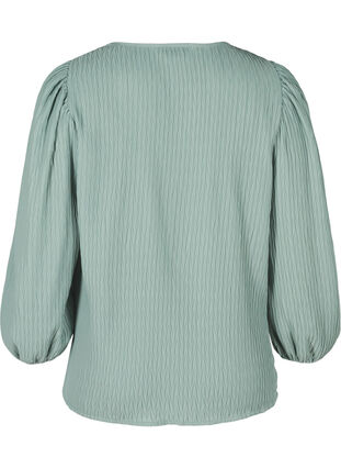 Strukturierte Bluse mit Puffärmeln, Chinois Green, Packshot image number 1