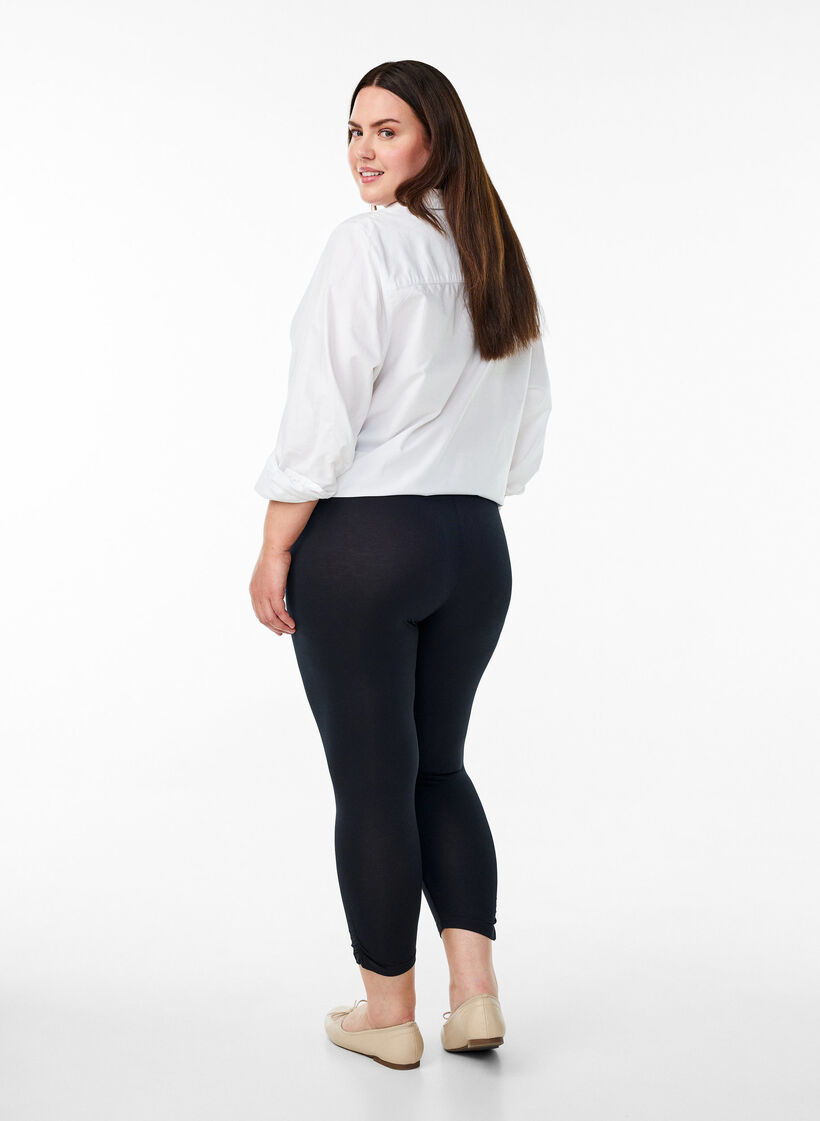 Basic 3/4-Leggings mit Rüschendetail, Schwarz, Model image number 2