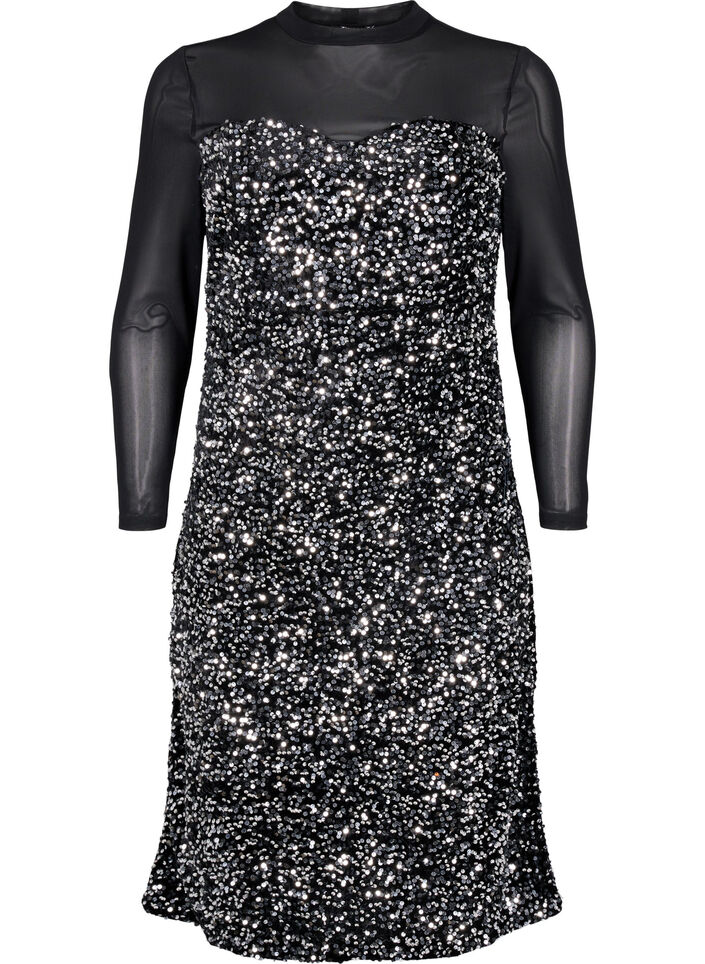 Glitzerkleid mit Pailletten, Black w. Silver, Packshot image number 0