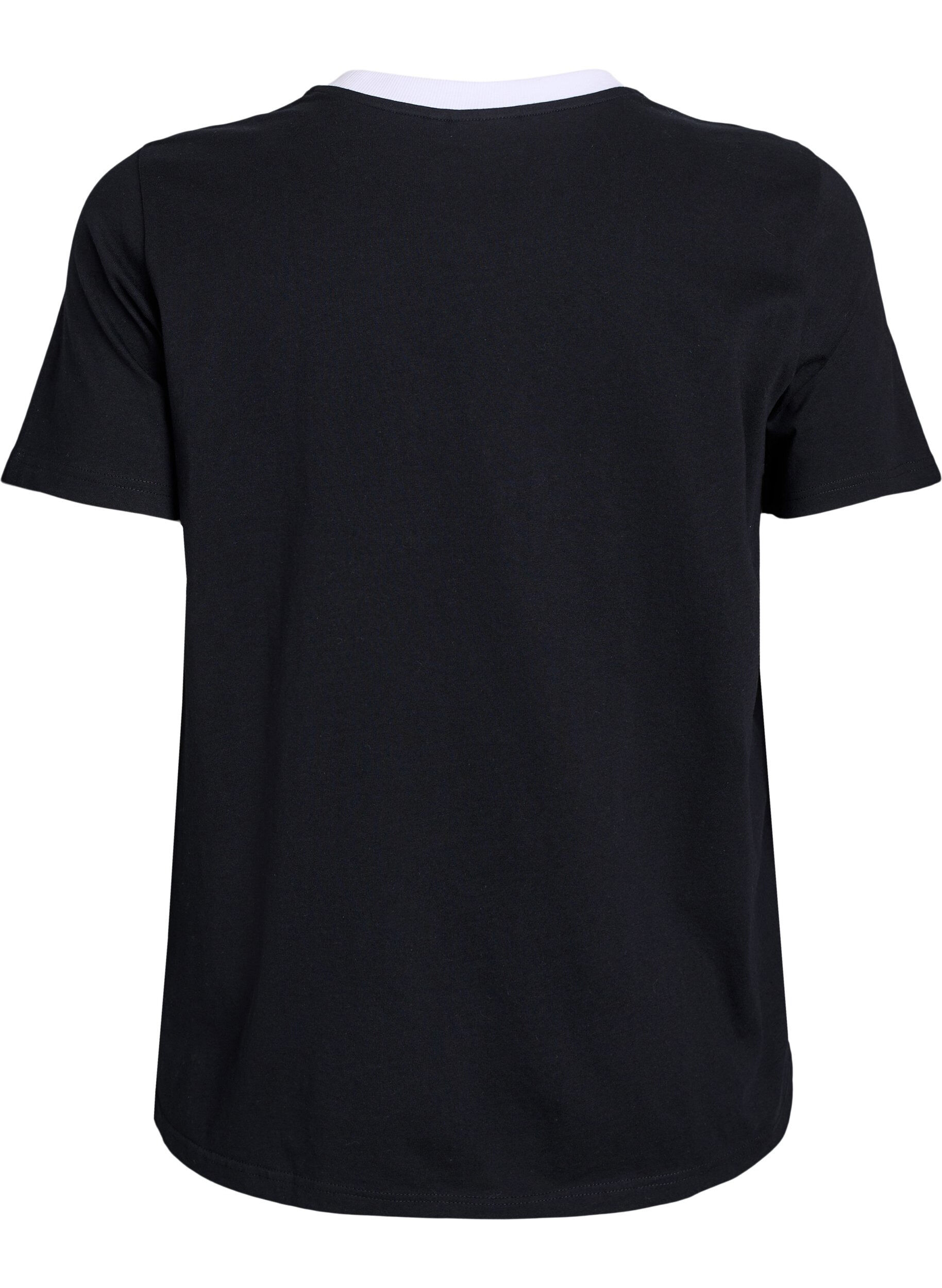 ZizziT-Shirt mit Textdruck und Kontrastbesatz, Schwarz, Packshot image number 1
