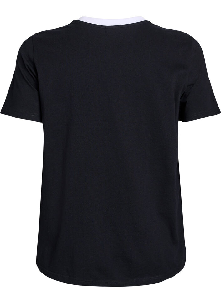 T-Shirt mit Textdruck und Kontrastbesatz, Schwarz, Packshot image number 1