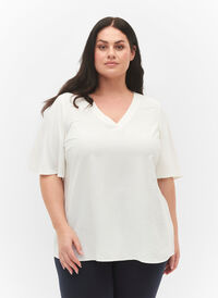 Kurzärmelige Bluse mit A-Form, Bright White, Model