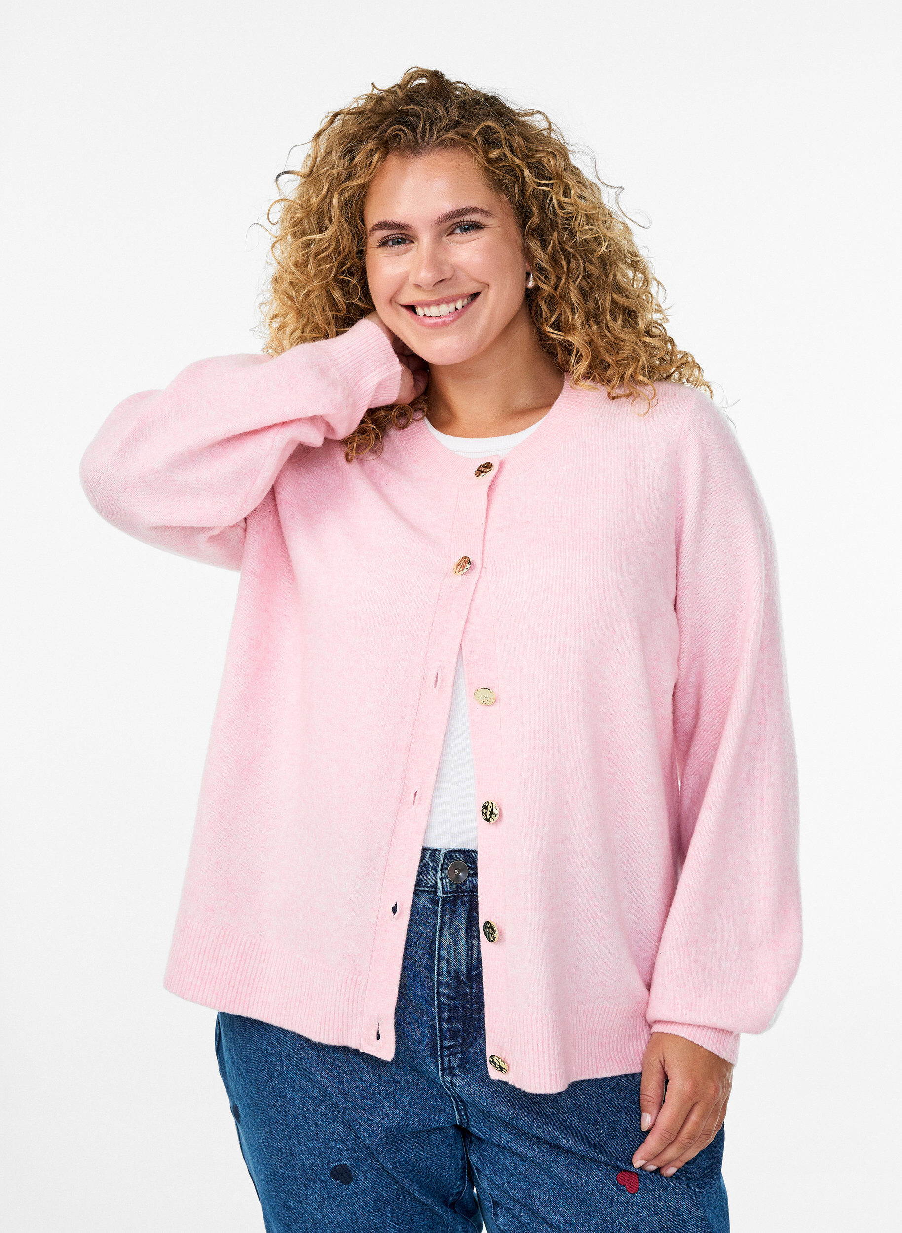 Cardigan aus weichem Strick mit goldfarbenen Kn&ouml;pfen, Rot, Model