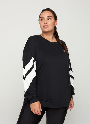 Sweatshirt mit Printdetails an den Ärmeln, Black, Model image number 0